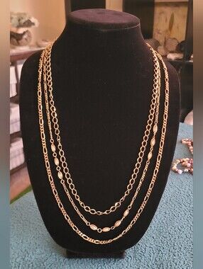 Multi-Strand Layered Gold Tone Chain Necklace